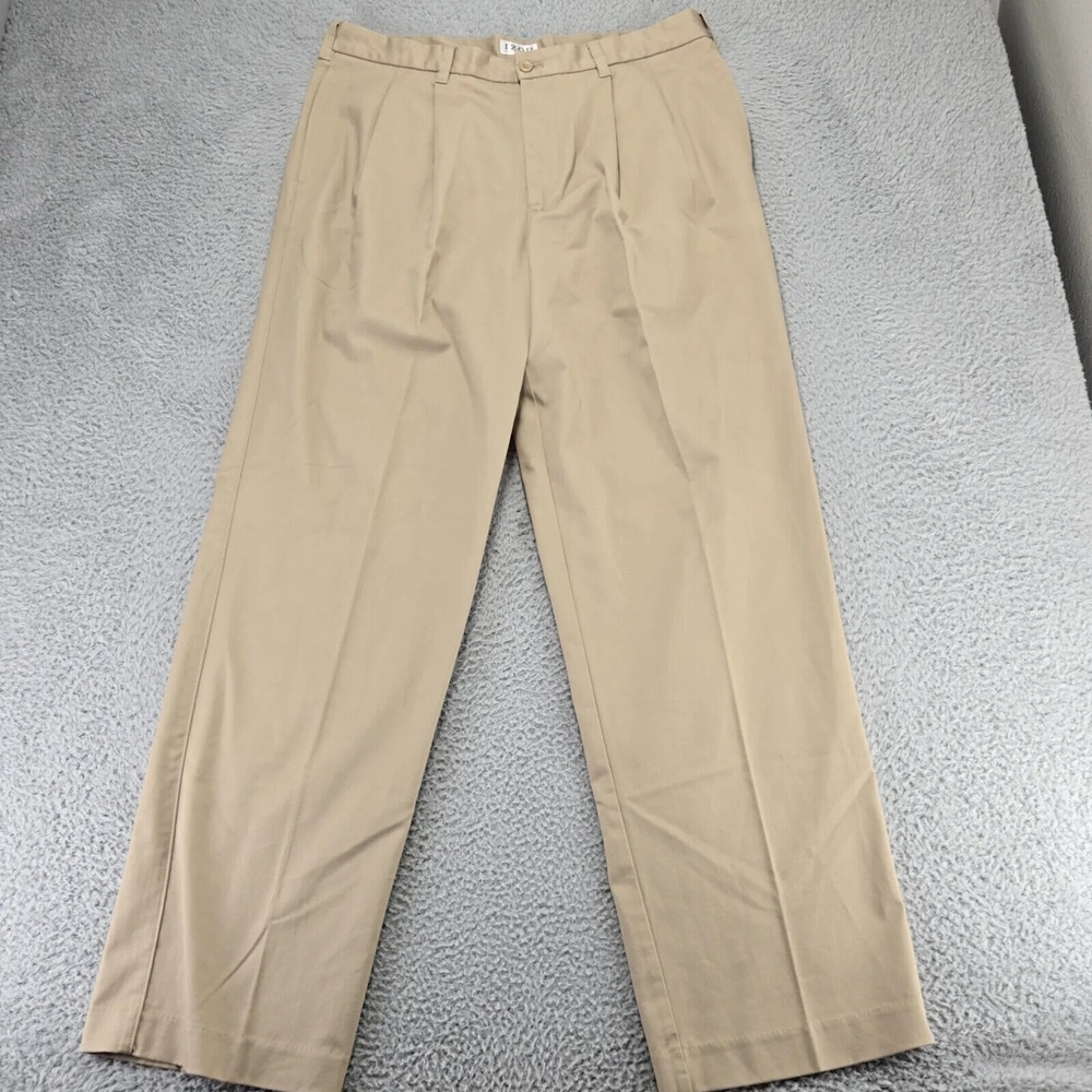 IZOD Pants Mens 36x34 Tan Performx‎ Stretch Water Resistant Golf Casual Pleated